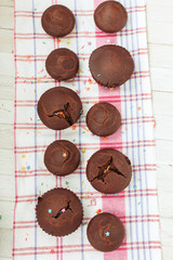 Home-made fragrant chocolate cupcakes with wheat ferment.