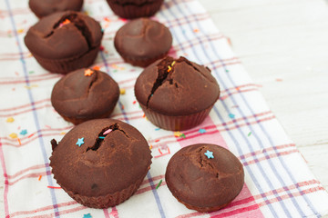 Home-made fragrant chocolate cupcakes with wheat ferment.