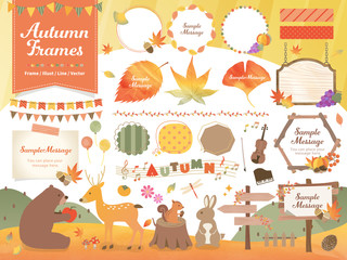 秋のシンプルな線画イラストアイコンセット03 モノクロ 紅葉 食べ物 動物 花 果物 Acorn Wall Mural Aco Ricorico