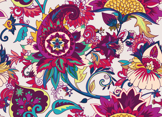 Paisley. Seamless Textile floral pattern with oriental paisley ornament.