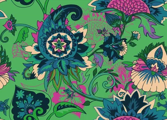 Fototapeten Paisley. Seamless Textile floral pattern with oriental paisley ornament. © alfaolga
