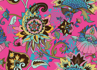 Paisley. Seamless Textile floral pattern with oriental paisley ornament.
