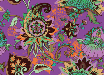 Paisley. Seamless Textile floral pattern with oriental paisley ornament.