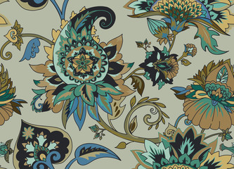 Paisley. Seamless Textile floral pattern with oriental paisley ornament.