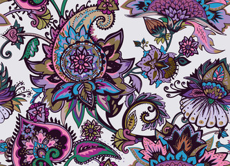 Paisley. Seamless Textile floral pattern with oriental paisley ornament.