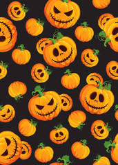 Halloween pumpkin seamless pattern on black background. Cute halloween pumpkin pattern background. Halloween theme design vector illustration