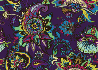 Paisley. Seamless Textile floral pattern with oriental paisley ornament.