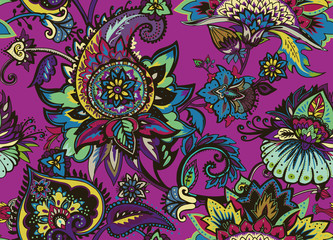 Paisley. Seamless Textile floral pattern with oriental paisley ornament.