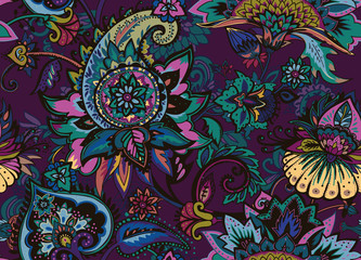 Paisley. Seamless Textile floral pattern with oriental paisley ornament.