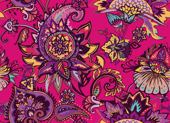 Paisley. Seamless Textile floral pattern with oriental paisley ornament.