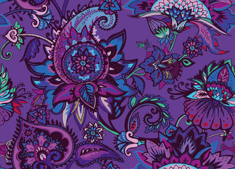 Paisley. Seamless Textile floral pattern with oriental paisley ornament.