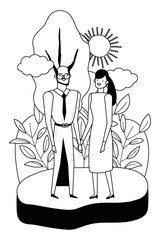 Couple of woman and man cartoon design