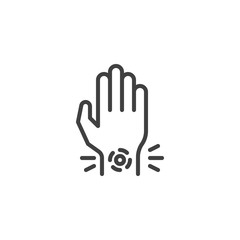 Fototapeta na wymiar Wrist pain line icon. linear style sign for mobile concept and web design. Hand ache outline vector icon. Symbol, logo illustration. Vector graphics