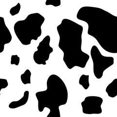 Seamless small and big dot pattern for textile design. Seamless background of cow spots. Horizontal backdrop, black chaotic spots isolated on white.
