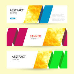 Abstract geometric banners. Bright sun rays and triangles. Empty space under the text. Set Horizontal summer web banner templates.