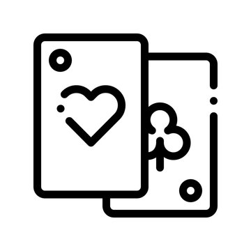Game Element Cards Vector Thin Line Sign Icon. Detail Of Table Or Adult Gamble Game Pocker, Playing Gaming Items Figure Pieces Linear Pictogram. Joyful Things Monochrome Contour Illustration