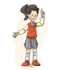 schoolgirl raising hand