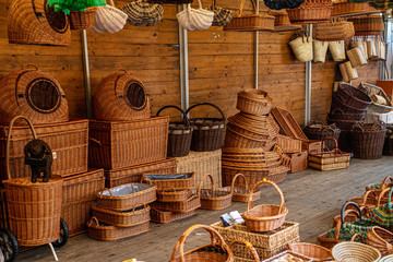 Shop sells wicker baskets on the street - Baskets merchant Dealer