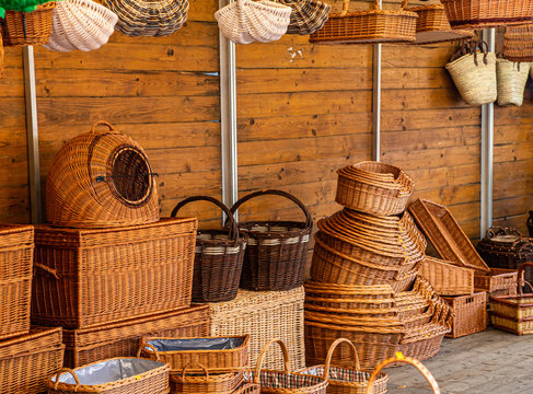 Shop sells wicker baskets on the street - Baskets merchant Dealer