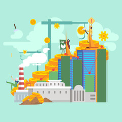 Vector illustrations of business graphics, the company is engaged in the joint construction and the cultivation of cash profits, career growth.