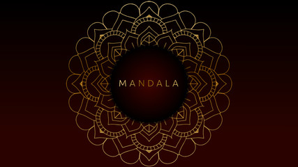 Vector template background with round ornament elements with gold color isolated in dark color background with backdrop papercut. Mandala art template background for decorative banner, cover, and card