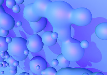 Abstract background with blue and purple liquid drops. 3D illustration