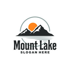 Fototapeta na wymiar mountain lake and sun in circle logo vector