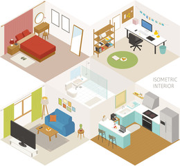 Room. Set of isometric furniture in various styles. flat design style minimal vector illustration.