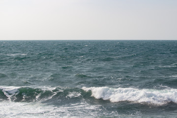 Seascape with sea horizon and cloudy sky - Background