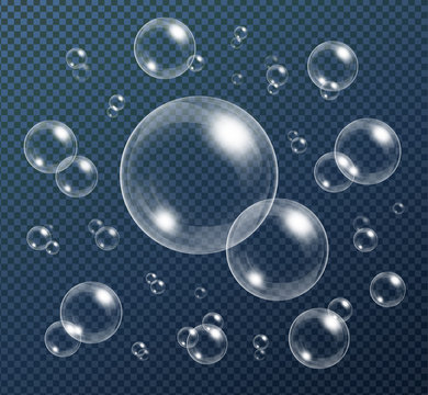 Realistic water bubbles collection isolated on transparent background.