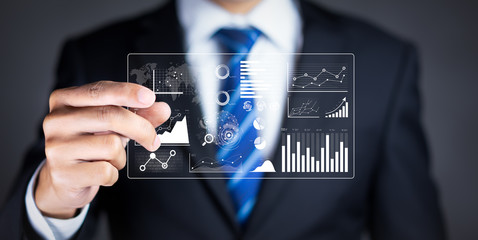 Data analytics report and key performance indicators on information dashboard for Business strategy and business intelligence..