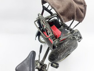 Indonesian Traditional Vintage Transportation Technology "Becak" Model in White Isolated Background