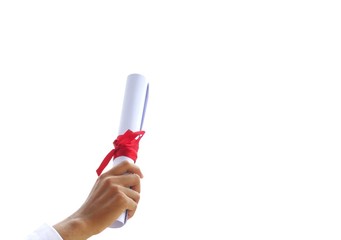 hand with holding a graduation paper.