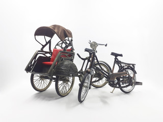 Indonesian Traditional Vintage Transportation Technology "Becak" Model in White Isolated Background
