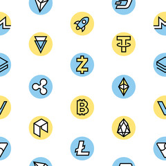 Crypto currency thin line color background icons