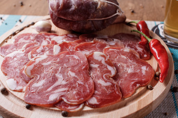 Salami, sausage, prosciutto with red pepper