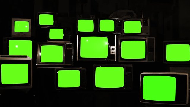 Stacked Vintage Tvs Turning On Green Screens. You can replace green screen with the footage or picture you want with “Keying” effect in After Effects (check out tutorials). Sepia Tone. Zoom Out. 
