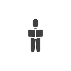 Man with a book vector icon. filled flat sign for mobile concept and web design. Reading book glyph icon. Symbol, logo illustration. Vector graphics
