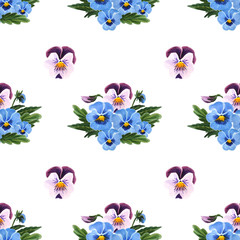 Seamless pattern with Pansies isolated on white background. 