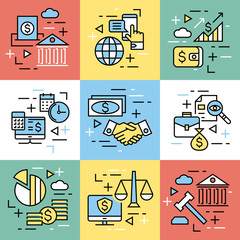 accounting, banking finance flat line icons vector
