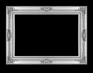 The antique sillver or gray frame isolated on black background with clipping path