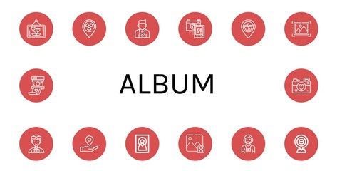 Set of album icons such as Picture, Placeholder, Photographer, Wedding photo, Image, Polaroid , album