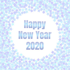 Fototapeta na wymiar Happy New Year 2020 poster with blue stars confetti. 