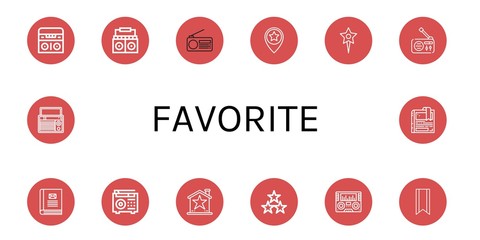 Set of favorite icons such as Radio, Star, Contact book, Stars, Bookmark , favorite