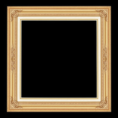 The antique gold frame iaolated on black background with clipping path