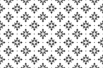 Flower geometric pattern. Seamless vector background. White and black ornament. Ornament for fabric, wallpaper, packaging. Decorative print