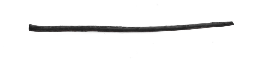 black wooden stick for walking, black magic staff on a white background
