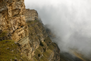 Photo of mountain slope, fog,