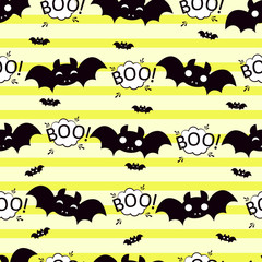 Abstract seamless halloween pattern for girls or boys. Creative vector halloween pattern with bat, cloud boo. Funny halloween pattern for textile and fabric. Fashion bat style. Colorful bat picture.