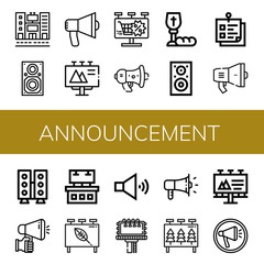 Set of announcement icons such as Billboard, Speaker, Audio, Megaphone, Communion, Sticky note, Ads , announcement